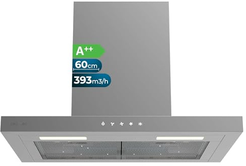 Cecotec Campana Extractora 60cm Tipo T Bolero Flux TT 604000 Inox A++. Succión 393m3/h, Motor DC, 3 Velocidades, SS Touch Control, Acabado Inoxidable, Luz LED, Filtros de Aluminio y de Carbono