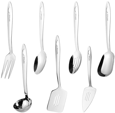 7Pcs Stainless Steel Serving Utensils Set, Kitchen Utensils for Serving, Kitchen Tools Set with Non-Stick and Heat Resistant, Dishwasher Safe, Easy to Clean