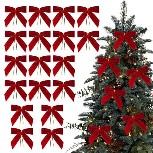 Yuemeuy Pequeños Lazos De Terciopelo para Navidad,24 Piezas para Árbol De Terciopelo Estacional - Lazos para Corona y Guirnalda con Atadura Giratoria | para Bolsas de Golosinas Manualidades Fiesta