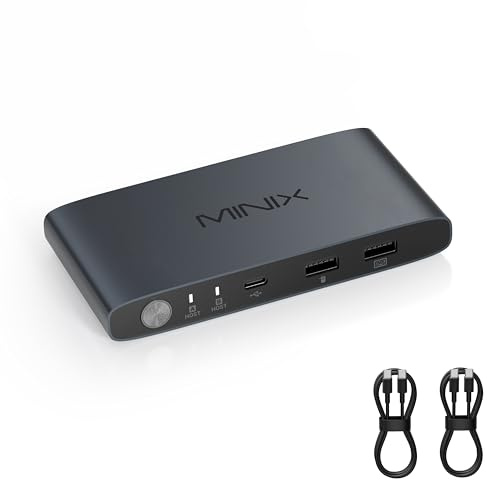 MINIX K1 USB C KVM Switch 1 Monitors 2 Computers, 4K@120Hz HDR, 100W PD 3.0, Dual USB-C Input KVM Switches, Share Keyboard & Mouse, Aluminum Design, Compatible with Windows, Mac, Linux, Android