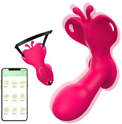Tragbarer Butterfly Vibrator mit APP Steuerung, Vibrator für Frauen mit Klitoris 9 Vibrationsmodi Sexspielzeug für Paare & Solo, G Punkt Stimulation, inklusive verstellbarem Fixiergurt