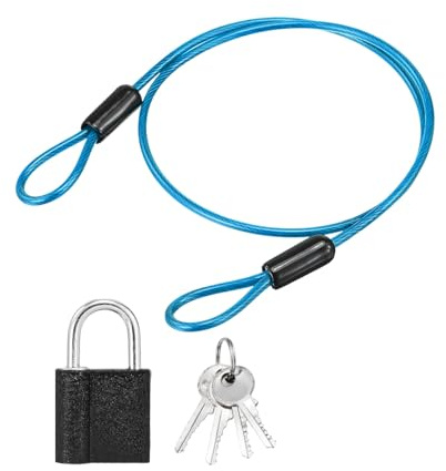 PATIKIL 1 Juego De Cable De Seguridad De 0.1, 1.64 Pies Doble Bucle Cable De Acero Resistente Revestido De PVC Trenzado Cuerda De Seguridad Cordón Con Candado Para Viajes