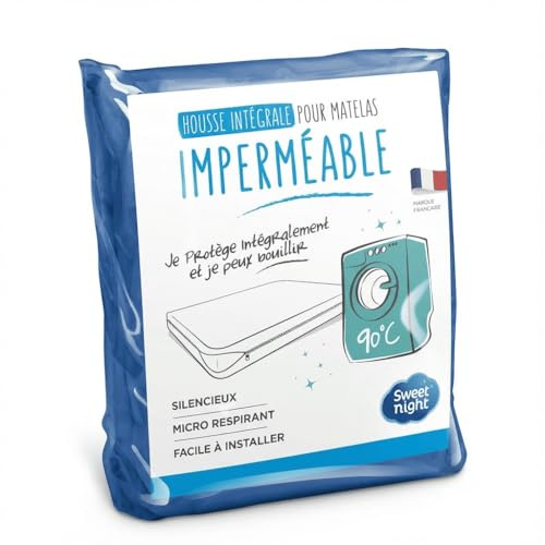 Sweetnight - Housse Intégrale Matelas 140x190 cm Bleue - Protection Complète Zippée Imperméable - Respirant et Silencieux - Lavage 95°C