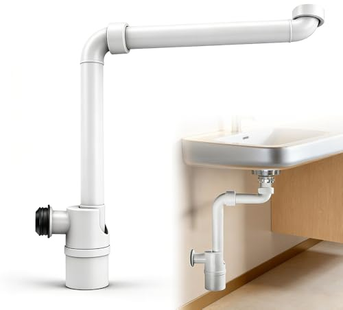 NAVESO 1/4 Zoll Sifone Lavabo Bagno,Anti Odore Sifone Salvaspazio Lavabo Bagno,Sifone Lavello Regolabile A 360 per Bagno, Lavandino Da Cucinaa