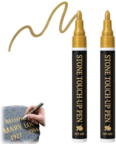 BGASWR Stylo Doré Permanent, 2x Marqueur Pierre Tombale, Peinture Or pour Plaque Funéraire, Résiste aux UV et à l‘Eau, Stylo Marqueur pour Gravier