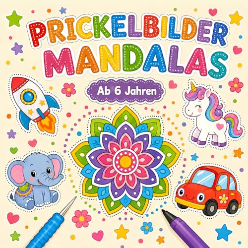 Prickelbilder Mandalas für Kinder ab 6: Kreativer Bastelspaß mit 50+ Prickelvorlagen zum Ausmalen, Prickeln und Ausschneiden | Bastelbuch für Jungen und Mädchen