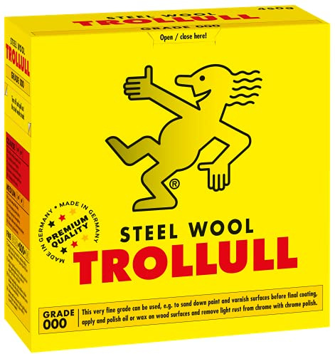 Trollull Stahlwolle | Drahtwolle 450 g fein 000 kann verwendet werden, um Holz zu schleifen, Kunststoffrollos und Gartenmöbel zu reinigen und Aluminium zu polieren