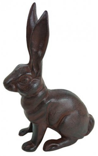 Statue décorative en fonte de lapin assis pour jardin, terrasse, cour, grand butée de porte, 16 cm de long par 26 cm de haut par 8,9 cm de large