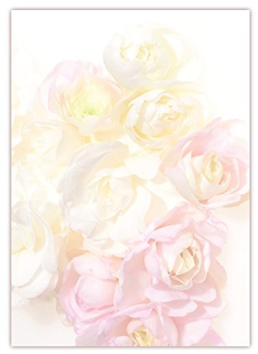 Motiv Briefpapier (Blumen-5032, DIN A4, 25 Blatt). Einseitig bedrucktes Briefpapier, sehr gut beschreibbar, Motivpapier für alle Drucker/Kopierer geeignet Motiv Blumen wunderschöne pink rosa Blumenstrauß aus Rosen