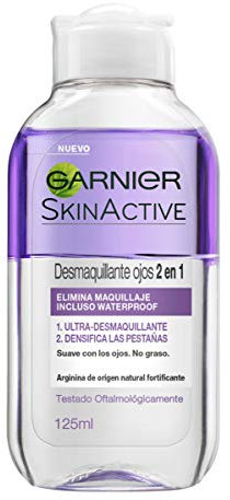Garnier Skin Active - Desmaquillante de Ojos 2 en 1 Bifásico, Enriquecido con Arginina, 125 ml