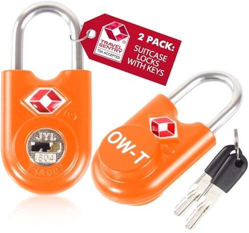 OW-Travel Suitcase Locks with Keys, TSA Approved Luggage Padlocks, Orange 2