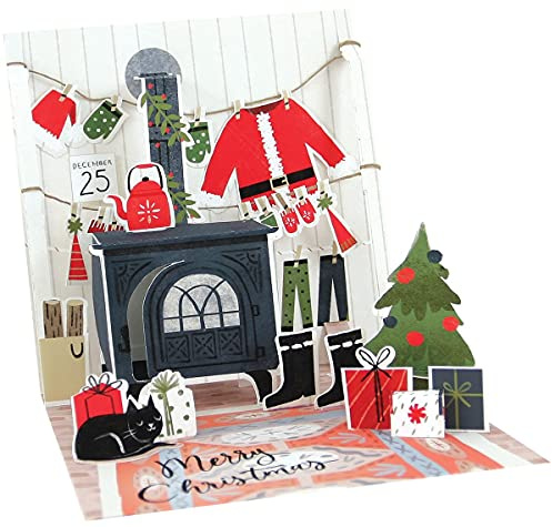 Pop Up 3D Weihnachten Karte PopShot Winter Kaminofen 13x13 cm