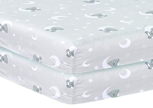 Spannbettlaken für Kinderbett, 70 x 140 cm, Motiv: Sleeping Moon Teddy, 2 Stück