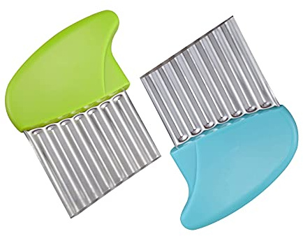 Crinkle Cutter, Stainless Steel Waffle Fry Cutter, Wavy Chopper for Veggies Potato Carrots Butter Lettuce, 2 PCS(Green and Blue)