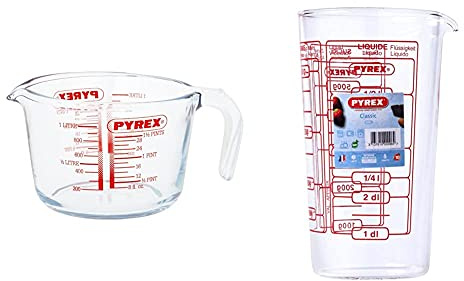 Pyrex Classic Jarra De Vidrio Medidora De 1 L, Apta para Microondas + Vaso Medidor 0,5L 888, Centimeters