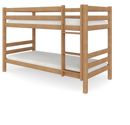 fornera f25 Massivholz Etagenbett für 2 Kinder aus Kernbuche 90x200cm - Doppelstockbett Hochbett mit Lattenrost - Kinderhochbett mit Treppe