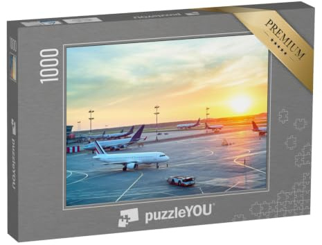 puzzleYOU: Puzzle 1000 Teile „Flughafen in schönem Sonnenuntergang“ – aus der Puzzle-Kollektion Flughafen, Flugzeuge