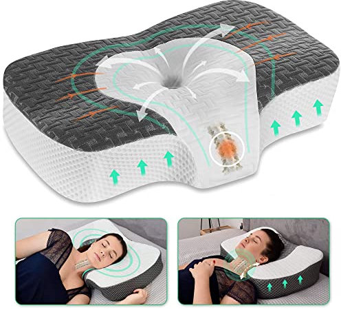Elviros Cervical Memory Foam Neck Pillow for Side Sleeping, Orthopedic Pillows for Back and Stomach Sleepers, Adjustable Ergonomic Bed Pillow Pain Relief (Dark Grey)