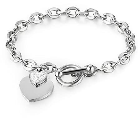 HZMAN Edelstahl Cubic Zirkonia Liebe Herz Armband für Damen Romantisches Geschenk Schaltverschluss Link Armbänder