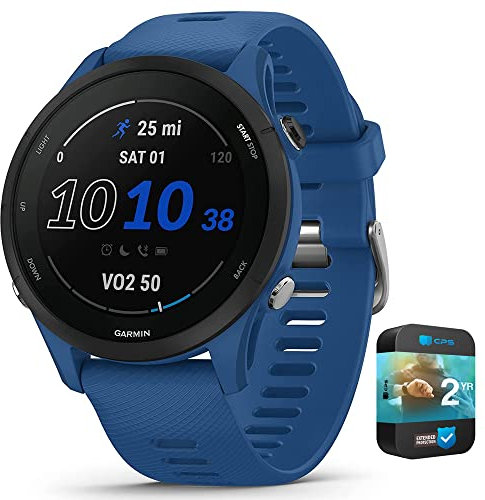 Garmin 010-02641-01 Forerunner 255 GPS Smartwatch Tidal Blue | Modelo oficial de socio de EE. UU. | Paquete con paquete de protección mejorada CPS de 2 años