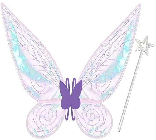 Takmor Feenflügel für Kinder Erwachsene, Schmetterlingsflügel Funkelnde Engelsflügel Kostüm für Damen für Karneval Geburtstag Halloween Weihnachten Rollenspiele Comic Con Themed Party (Violett)