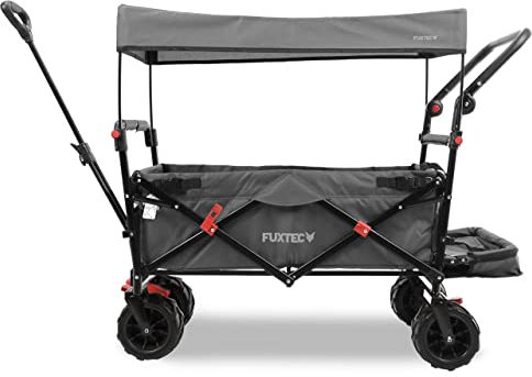 FUXTEC Beach Bollerwagen faltbar FX-CTB800 Grau mit Dach - Strandwagen klappbar |extra breite Räder | Schiebegriff & Innenraumverlängerung | Feststellbremse | Handwagen/Leiterwagen – Das Original