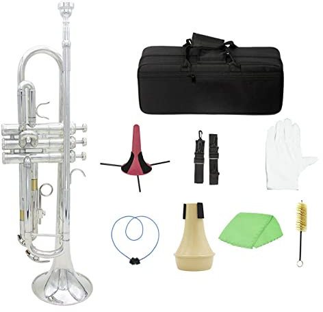 TSTS Trompete Standard Messingtrompete Bb B Flach Mit Mundstück Tragetasche Stimmgerät Dämpfer Trompetenständer Handschuhe Reinigungswerkzeuge Student Trompete (Color : 05)