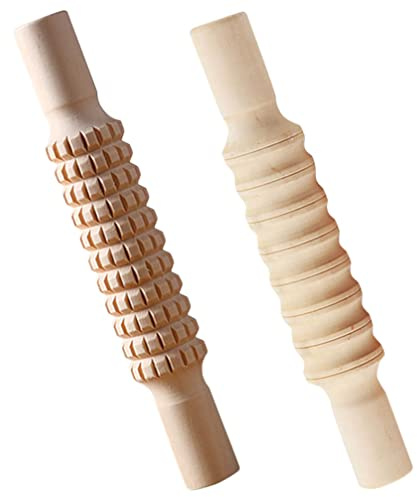 Operitacx 2Pcs Embossed Rolling Pins for Kids with Rounded Edges Safe for Play Patterned Wooden Dough Rollers Ideal for DIY Pottery Clay and Baking Accessories