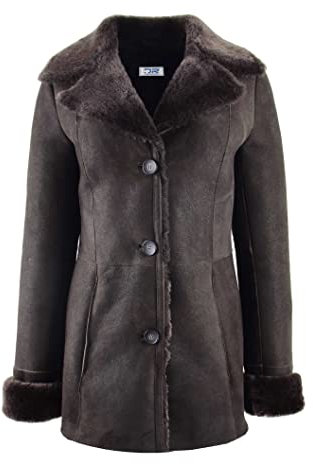 Divergent Retail DR243 Damen Echt Schaffell Braun Brisa Jacke, Braun, 40