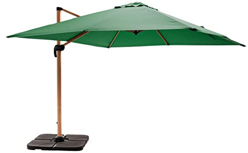Oviala Parasol déporté 3x3m et 4 Dalles à remplir Effet Bois Vert Cactus