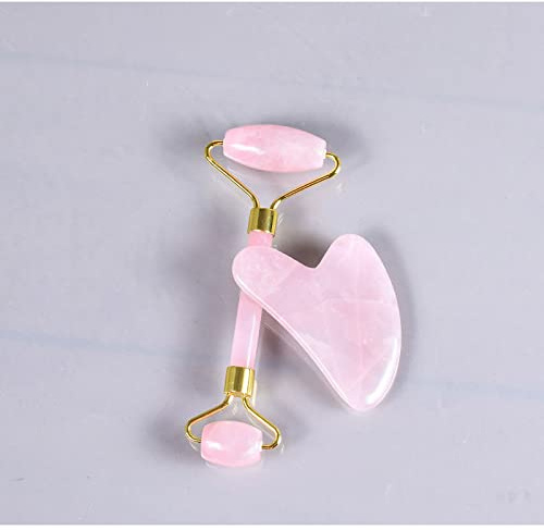 Jade Augenmaske Gesichtsmassage Roller Set Natürlicher Rosenquarz Schlafaugenmaske Gesichtsroller,Rosa Walzenset