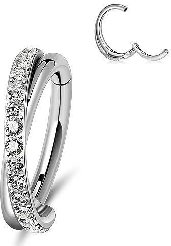 Longbeauty G23 Titan Segmentring Piercing 6mm-8mm 16G 18G Klicker Hoops Helix Conch Ohrring Scharnier Knorpel Creolen Tragus Daith Septum Nasenringe Labret Lippenpiercing Nostril Schmuck, Stil C, 8MM