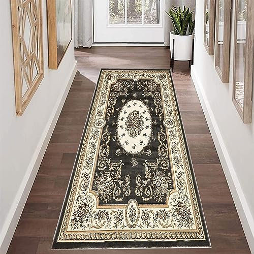 YANHONG Handwebteppich Läufer Teppich 80 x 150 cm Waschbar rutschfest Abwaschbar Teppichläufer auf Maß mit Anti-Rutsch Unterseite für Küche, Flur & Wohnraum, Schwarz