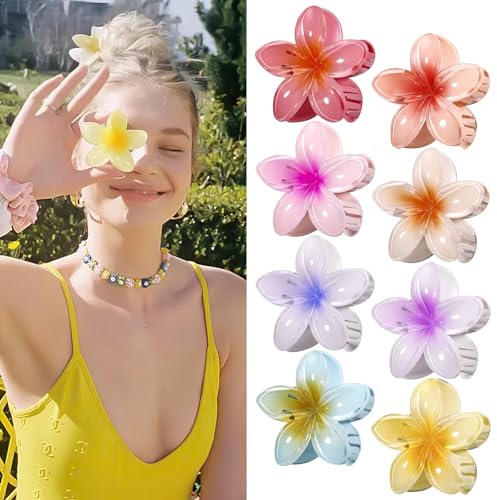 Huiguli Blumen Haarklammer, 8 Stück Haarspange Blume | Hawaii Haarspange für Frauen, Bunt Blumen Haarschmuck für Damen, Rutschfest Haarstyling Zubehör für Dickes Dünnes Haar
