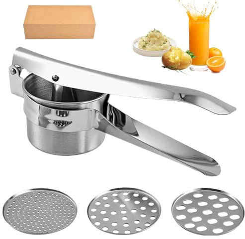 Violotoris Potato Ricer, 3 In 1 Stainless Steel Fruit Vegetable Potato Mash Potato Ricer, Potato Masher, Food Grade Stainless Steel Potato Ricer Press Vegetables and Fruits
