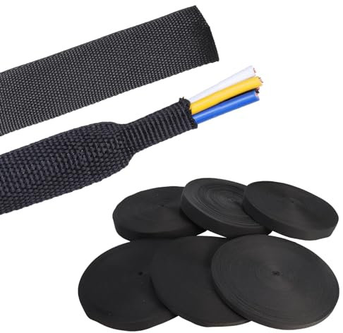 Manicotto intrecciato termorestringente nero 2:1, resistente all'usura, in tessuto piatto e termorestringente, per cavi auto, protezione cavi e tubi flessibili (3,5 - 2,4 m)