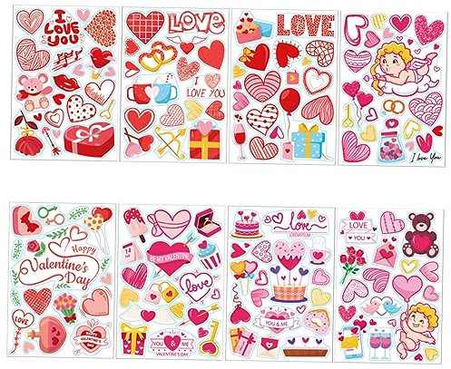 ibasenice Wandaufkleber „Valentinstag Liebe“ 8-Bogen-Set Heimdekoration Wohnzimmer Schlafzimmer Büro Festival- Einfach Abziehen und Ankleben