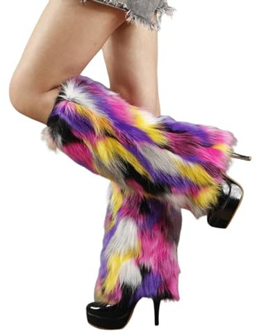 Duohropke Damen Kunstpelz Plüsch Beinwärmer Flauschige Fell-Beinstulpen Fuzzy Fußabdeckung 1 Paar Beinwärmer Stulpen Legwarmers Warme Socken Stulpen Warme Abdeckung Stiefel