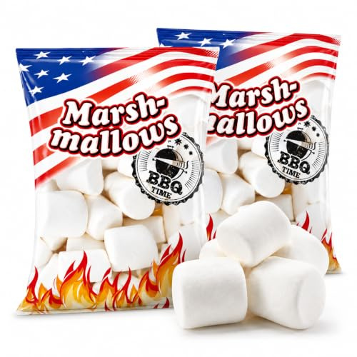 MIJOMA BBQ Marshmallows American Style, 2 Beutel je 300 g | Fluffige Schaumzuckerware, glutenfrei und fettfrei, für Grillabend, Lagerfeuer & süße Snacks mit Keks und Schokolade