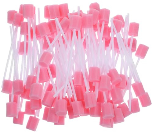 FiTspi 100 Stück Mundpflege-Schwammtupfer Einweg-Mundtupfer mit Stab, Rosa, praktische Zahntupfer zur Zahnreinigung