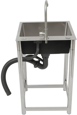 Edelstahl Spültisch, Freistehende Edelstahl Spülbecken Waschbecken mit 360° drehbarer Wasserhahn, Küchenspüle für Gärten, Höfe, Baustellen, Bauernhöfe, Campingplätze, 45 * 41 * 75cm