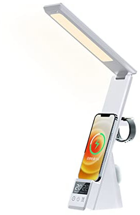 Led Desk Lamp 3 in 1 Multifunctional Table Lamp 3 Dimable Level Fast Qi Charger Indoor Folding Reading Light/Argento