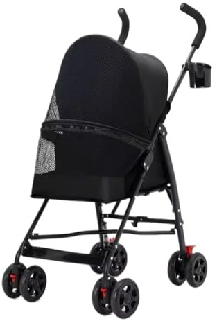 Hundvagn Kattvagn Hopfällbar Husdjursvagn Med 4 Hjul Bärbar Hundvagn Kattvagn Med Ficka, Mugghållare För Små Hundar Katter Husdjursvagn(Black)