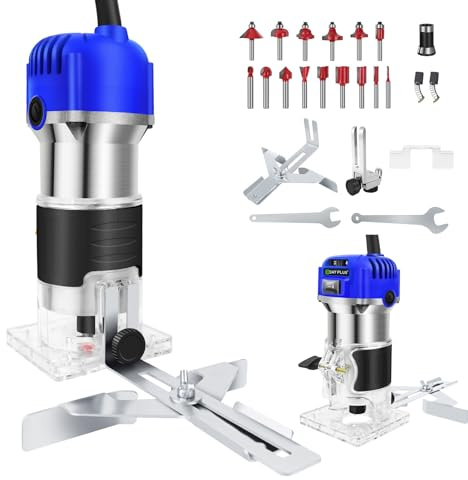 Electric Hand Trimmer Wood Laminator Router Tool Set, 220V 800W Palm Routers Woodworking Furniture Processing, Hand Trimmer Tool Set for Wood Crafting Work (Includes 15pcs 6.35mm Router Bit Set)