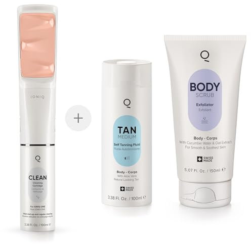 IONIQ Essential Tanning Starter Set | Natürliche Bräune in 3 Minuten zuhause | Sprayer + Selbstbräuner + Peeling | Streifenfrei & ohne Einreiben | Rücken & schwer erreichbare Stellen mühelos bräunen