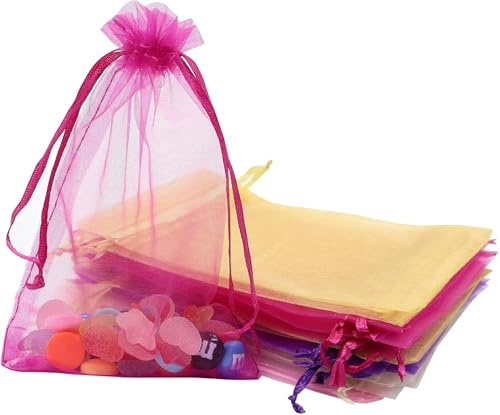 22 Stück Organzasäckchen, kleine Schmucksäckchen, Geschenkbeutel mit Kordelzug, für Hochzeit, Geburtstag, Weihnachten (Multicolor)