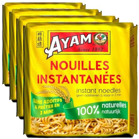 AYAM Nouilles Instantanées | 100% Naturelles | Sans assaisonnement ni Arôme | Farine de qualité | Prêtes en 3min | Sans additifs | Sans Glutamate | Sans conservateurs - 4x70g blocs-280g (Lot de 4)