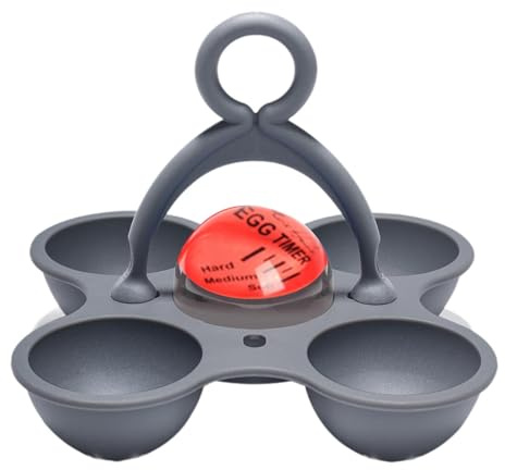 LOVIVER Egg Timer for Boiling Hard Medium Soft,Compact Sturdy Hold 4 Eggs,Kitchen Accessories,with Egg Holder Egg Boiler Timer, Gray Red