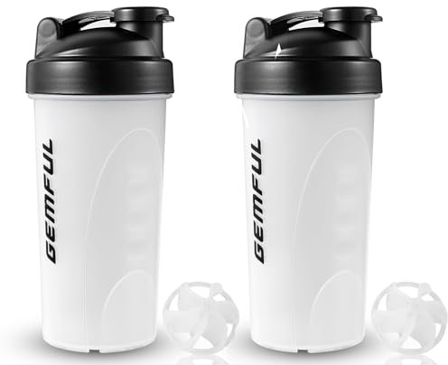 GEMFUL Doppio Shaker Proteico 750ml 2 Borracce con Shaker Ball per Sport e Fitness. Perfetti per Pre e Post Workout - Senza BPA （bianco）