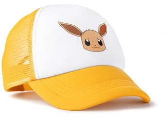 Pokémon Visiera Curva Regolabile Eevee Gialla e Bianca | Cappello di Protezione Solare per Abbigliamento Casual da Ragazza | Parte Posteriore in Rete con Chiusura a Scatto